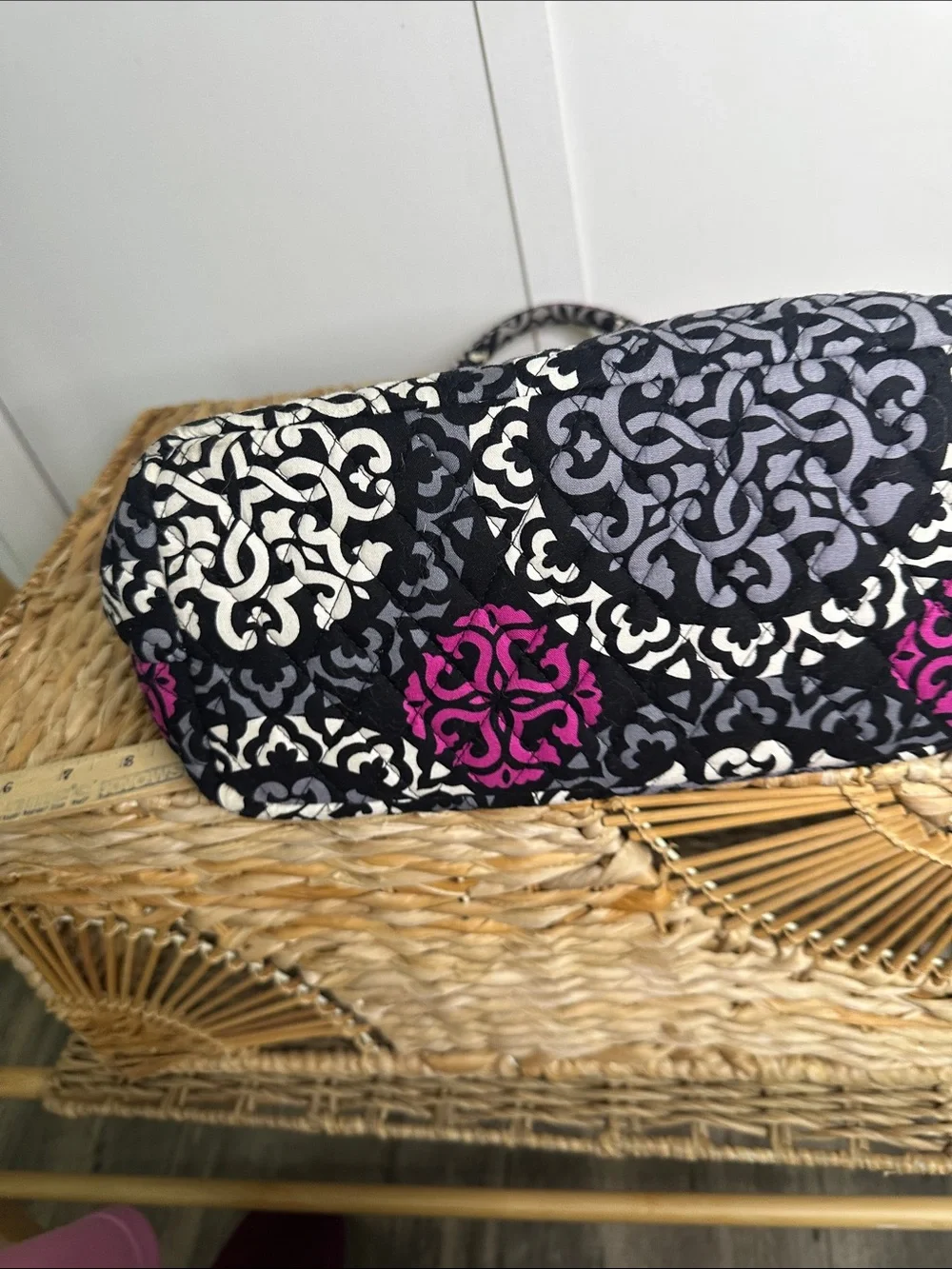 Vera Bradley Black, White & Pink Quilted Shoulder Tote